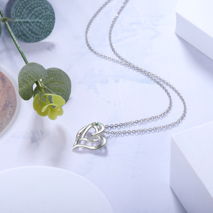 Personalised Heart Necklace With 2 Birthstones Engraved Names Gift For Her-Jessemade AU