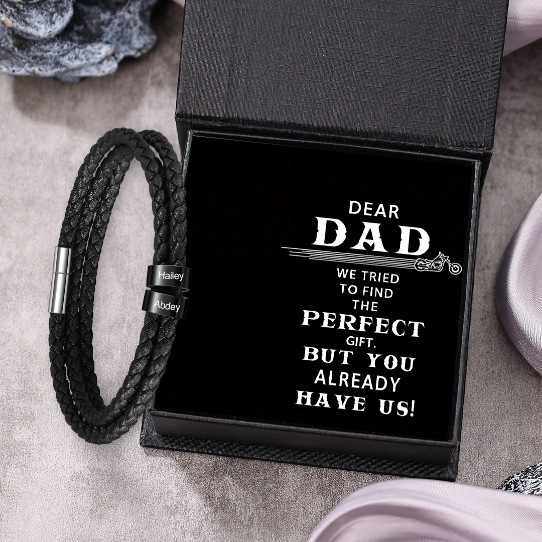 Personalised Men's Leather Bracelet Custom 2 Names Braided Bracelet Beaded Bracelet for Dad-Jessemade AU