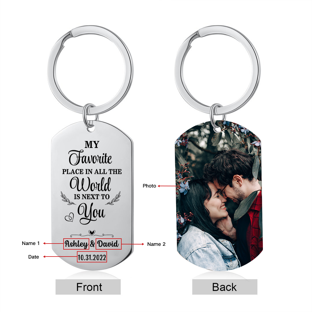 Couple Photo Keychain Customised 2 Names & Date Keyring Stainless Steel Keychain for Couples-Jessemade AU