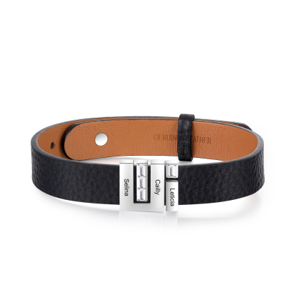 Personalised Leather Bracelet with Beads Engraved 3 Names Bangle for Him-Jessemade AU