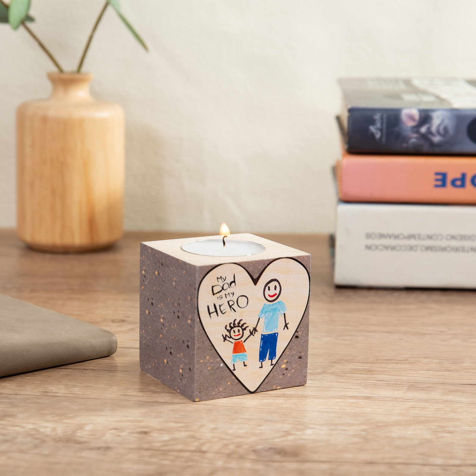 Personalised Graffiti Block Candle Holder My Dad is My Hero Wooden Candlesticks-Jessemade AU