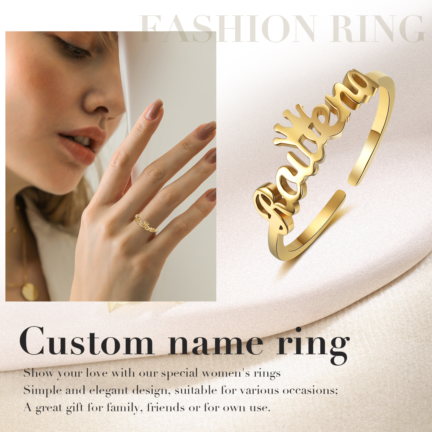 Crown Name Ring Personlized One Name Adjustable Rings-Jessemade AU