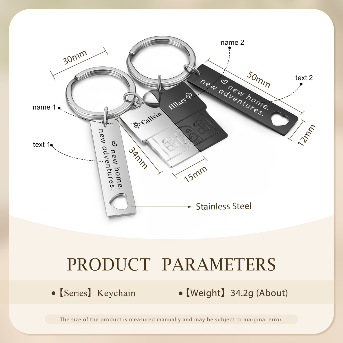 Personalised New Home Keychain Customised 2 Names & Texts Keyring Matching Gifts for Couples-Jessemade AU