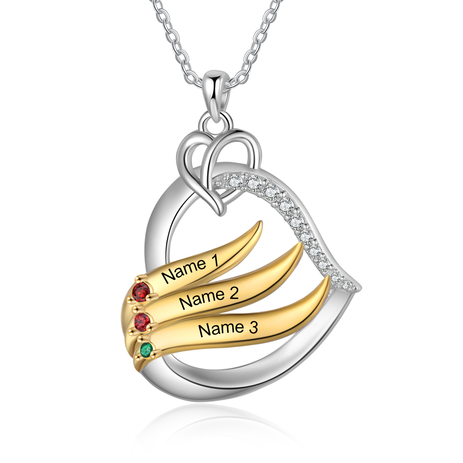 Personalised Golden Intertwined Heart Pendant Necklace Custom 3 Birthstones & 3 Names Necklace Gifts for Her-Jessemade AU