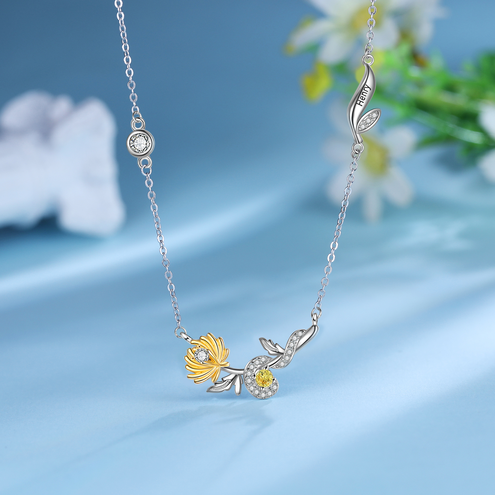 Personalised November Birthflower Necklace With Birthstone Best Gift For Her-Jessemade AU