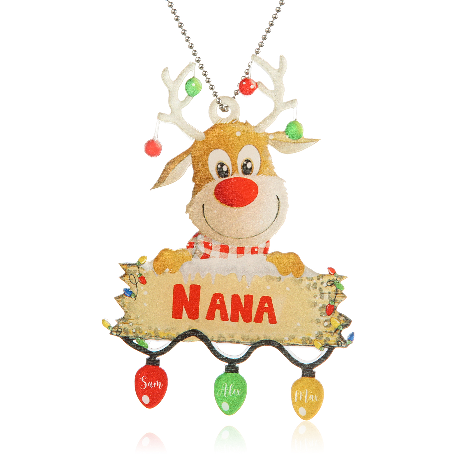 3 Names - Personalised Acrylic Christmas Reindeer Ornaments Customised Text & Name Xmas Decor Gifts for Family-Jessemade AU