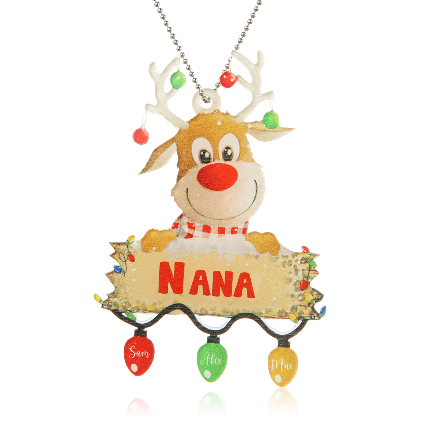 3 Names - Personalised Acrylic Christmas Reindeer Ornaments Customised Text & Name Xmas Decor Gifts for Family-Jessemade AU
