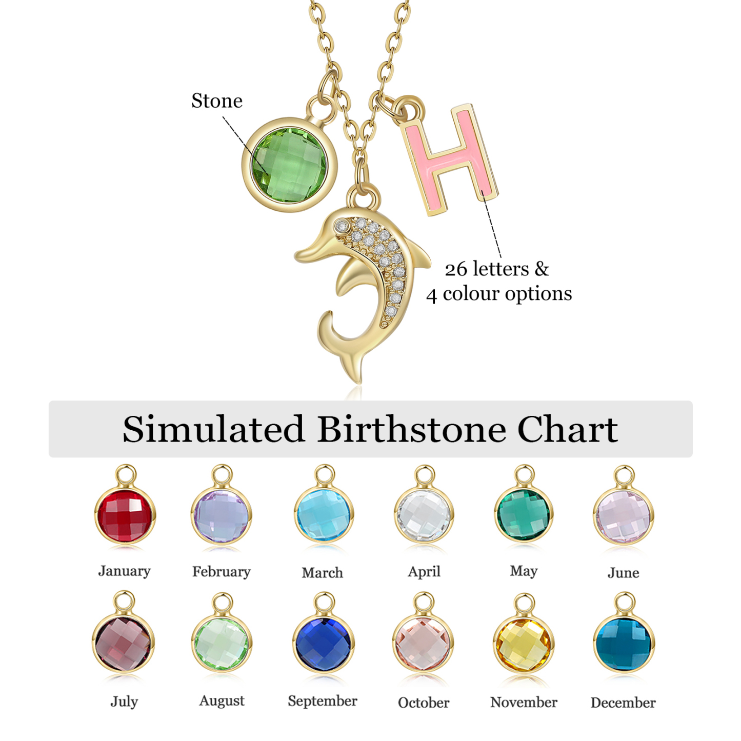 Back To School Personalised Dolphin Necklace Custom Birthstone and Initial Necklace-Jessemade AU