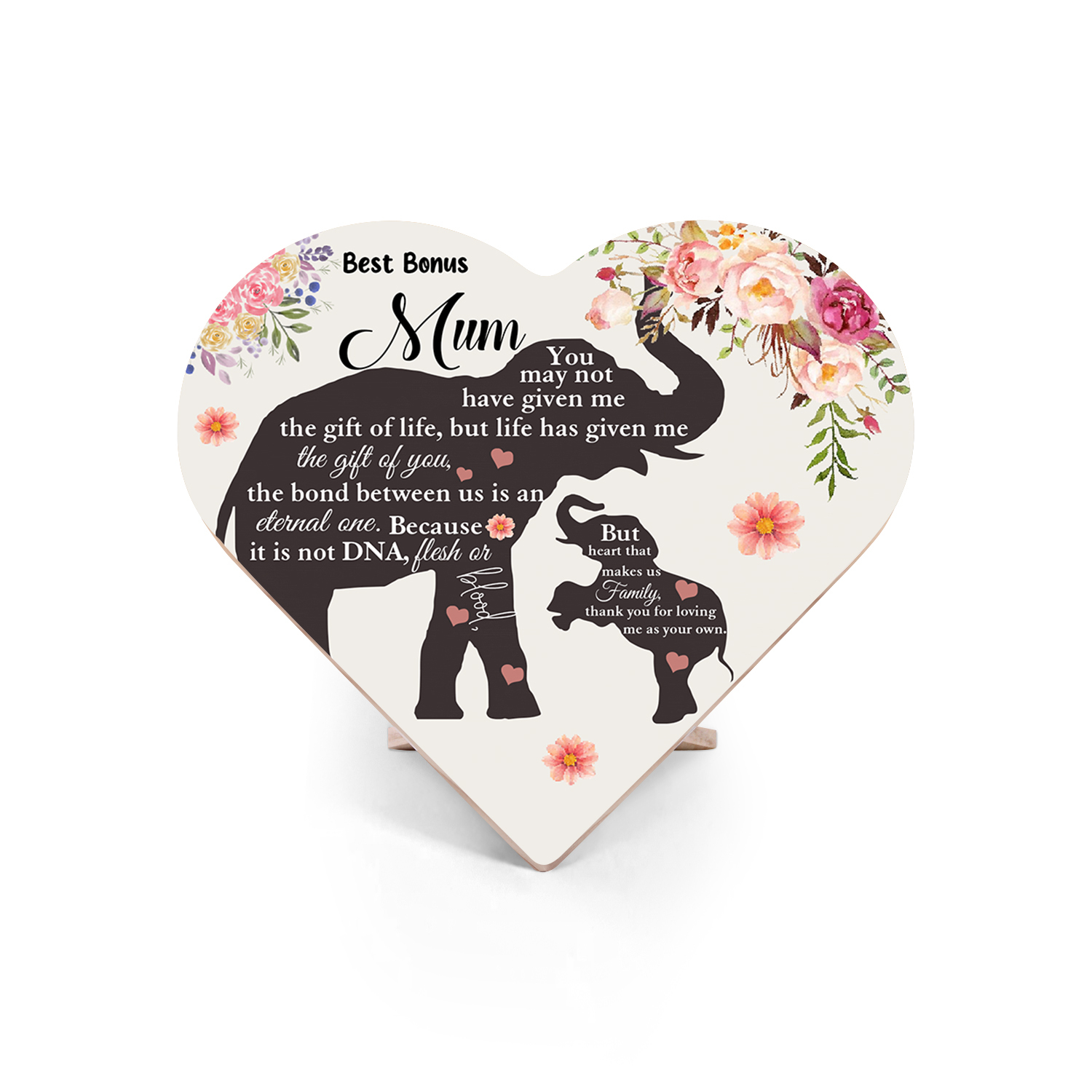 To My Best Bonus Mum Wooden Flowers Heart Keepsake Desktop Ornament "Thank You for Loving Me As Your Own"-Jessemade AU