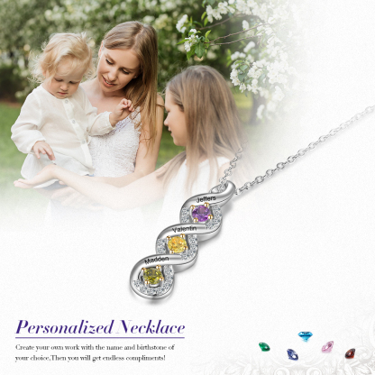 Personalised DNA Necklace With 3 Birthstones Engraved Names Gift For Women-Jessemade AU