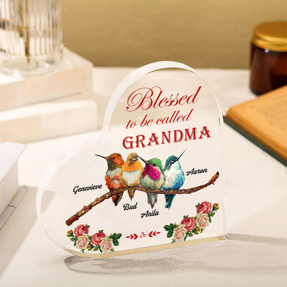 Acrylic Heart Keepsake Custom 5 Names Birds Decor Personalised Gifts for Grandma Mum-Jessemade AU