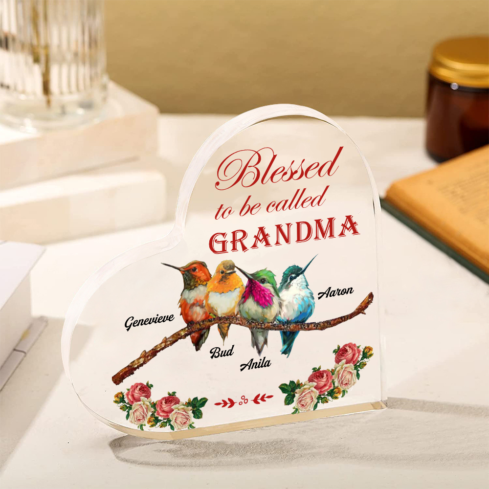 Acrylic Heart Keepsake Custom 5 Names Birds Decor Personalised Gifts for Grandma Mum-Jessemade AU