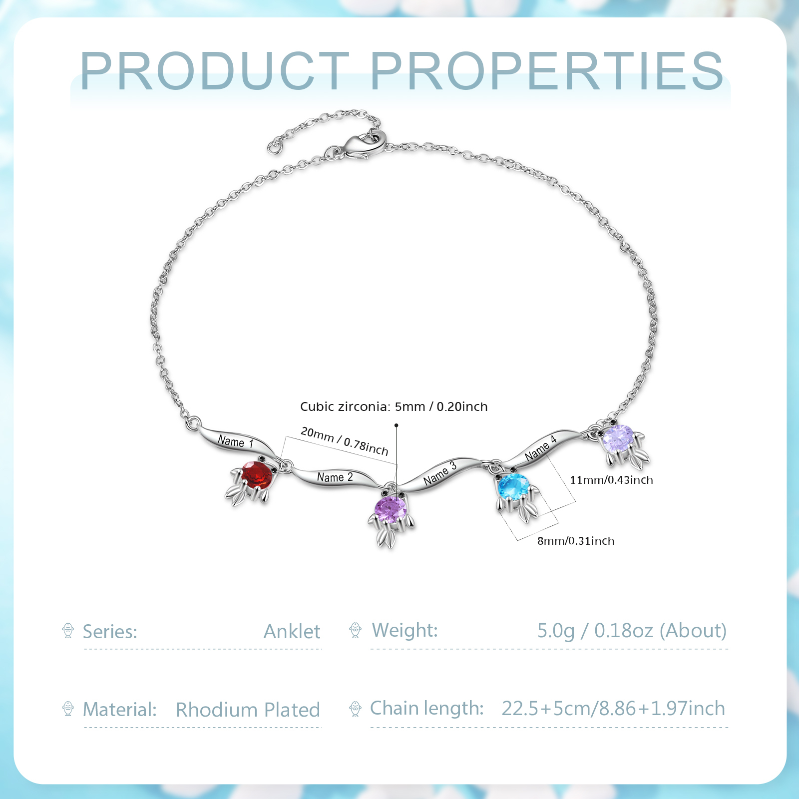 4 Names -Personalised Women's Anklet Customised Birthstones & Names Anklet Fish Anklet Birthday Gift for Her-Jessemade AU
