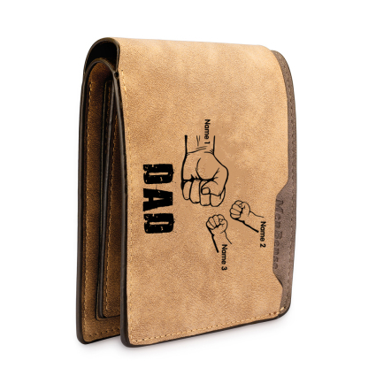 3 Names - Personalised Men Leather Wallet Custom Photo & Text & Name Folding Wallet Fist Bump Wallet Gift for Dad-Jessemade AU