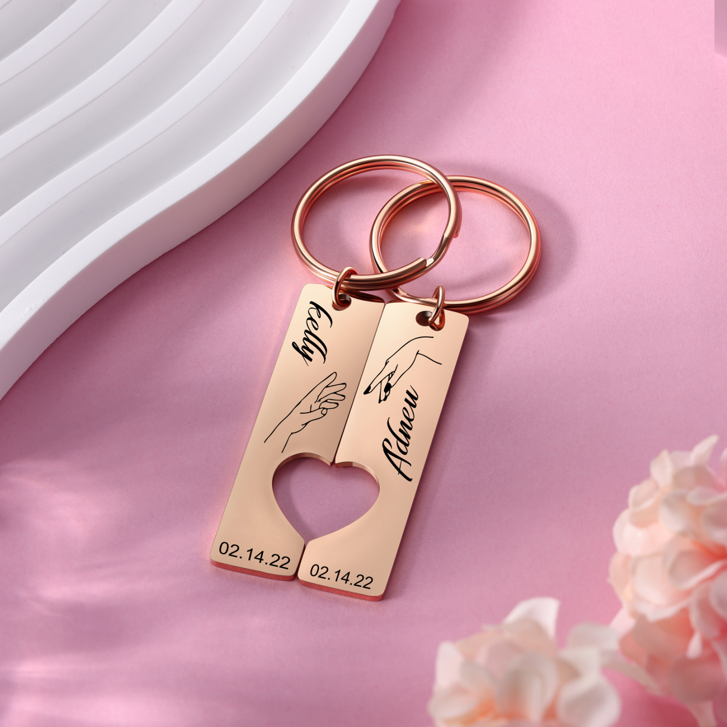 Personalised Promise Couple Keychain Set Engrave Name Heart Matching Couple Gifts-Jessemade AU