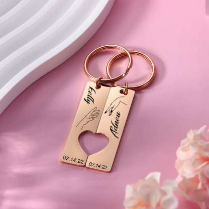 Personalised Promise Couple Keychain Set Engrave Name Heart Matching Couple Gifts-Jessemade AU