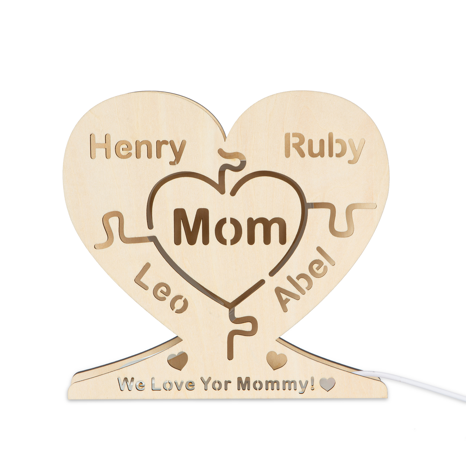 Personalised 8 Names Night Light Engraved Wooden Lamp-Jessemade AU