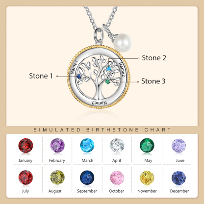 Personalised Family Tree Necklace With 3 Birthstones Engraved Names Necklace Gift For Women-Jessemade AU