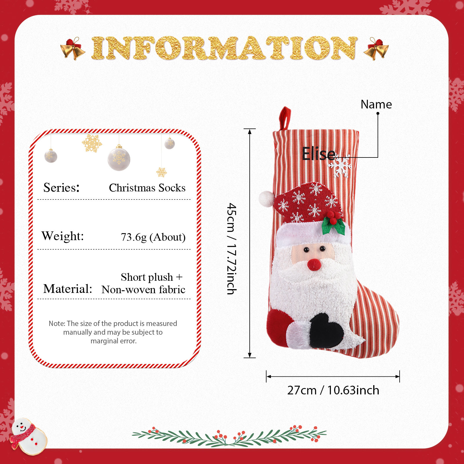 Christmas Stockings Ornaments Customised 1 Name Fireplace Decor Personalised Christmas Gifts for Family Friends-Jessemade AU