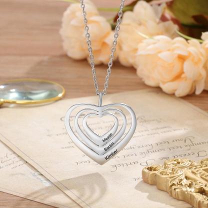 Personalised Family Hearts Necklace Engraved 3 Names Love Heart Necklace Gifts for Women-Jessemade AU