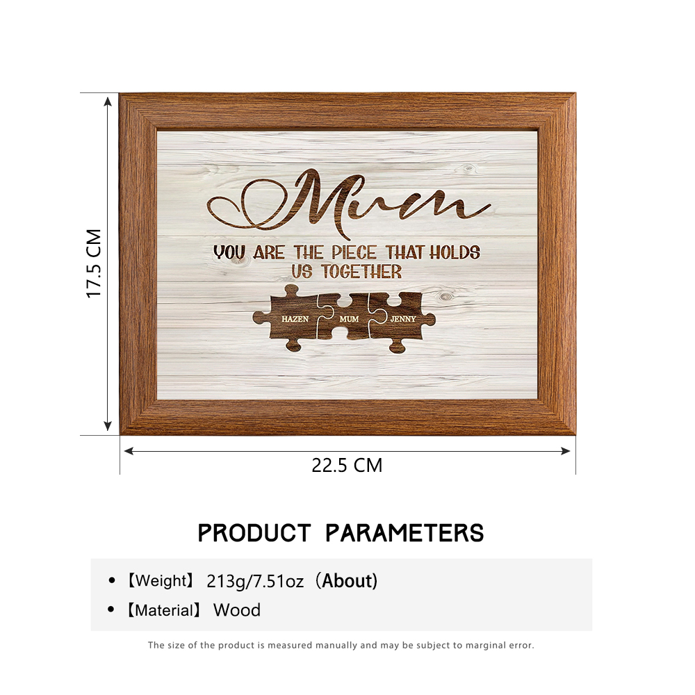 Personalised Mum Puzzle Picture Frame With Light Custom 3 Names Decor Gifts For Mother - You are the piece that holds us together-Jessemade AU