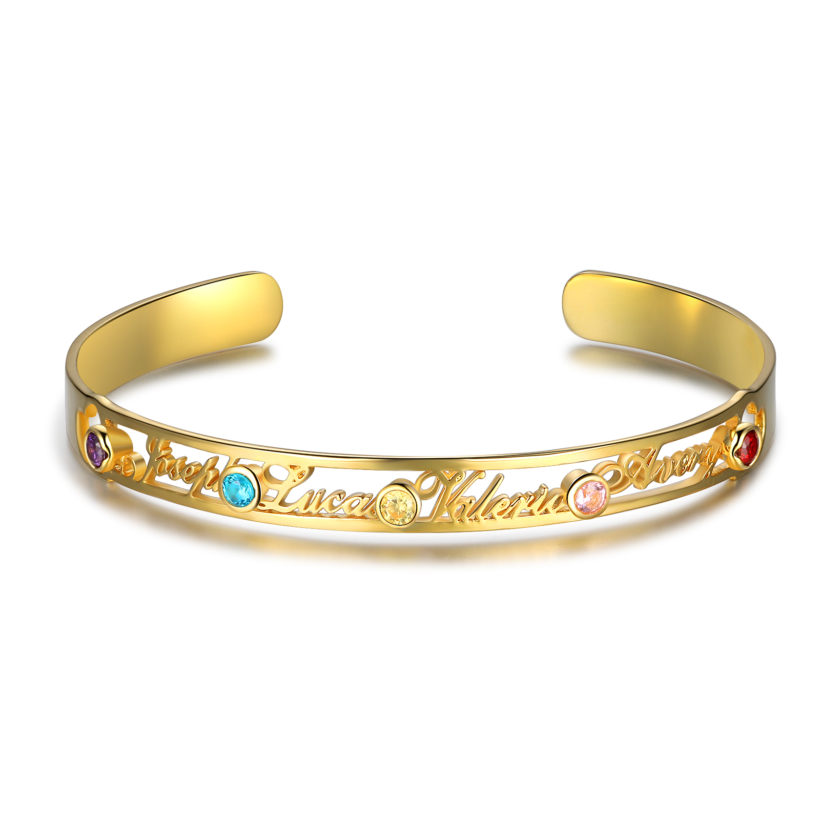 Personalised Adjustable Half-Open Bracelet With Birthstone Custom Family Name Bracelet Engraved 4 Names Women's Bracelet-Jessemade AU