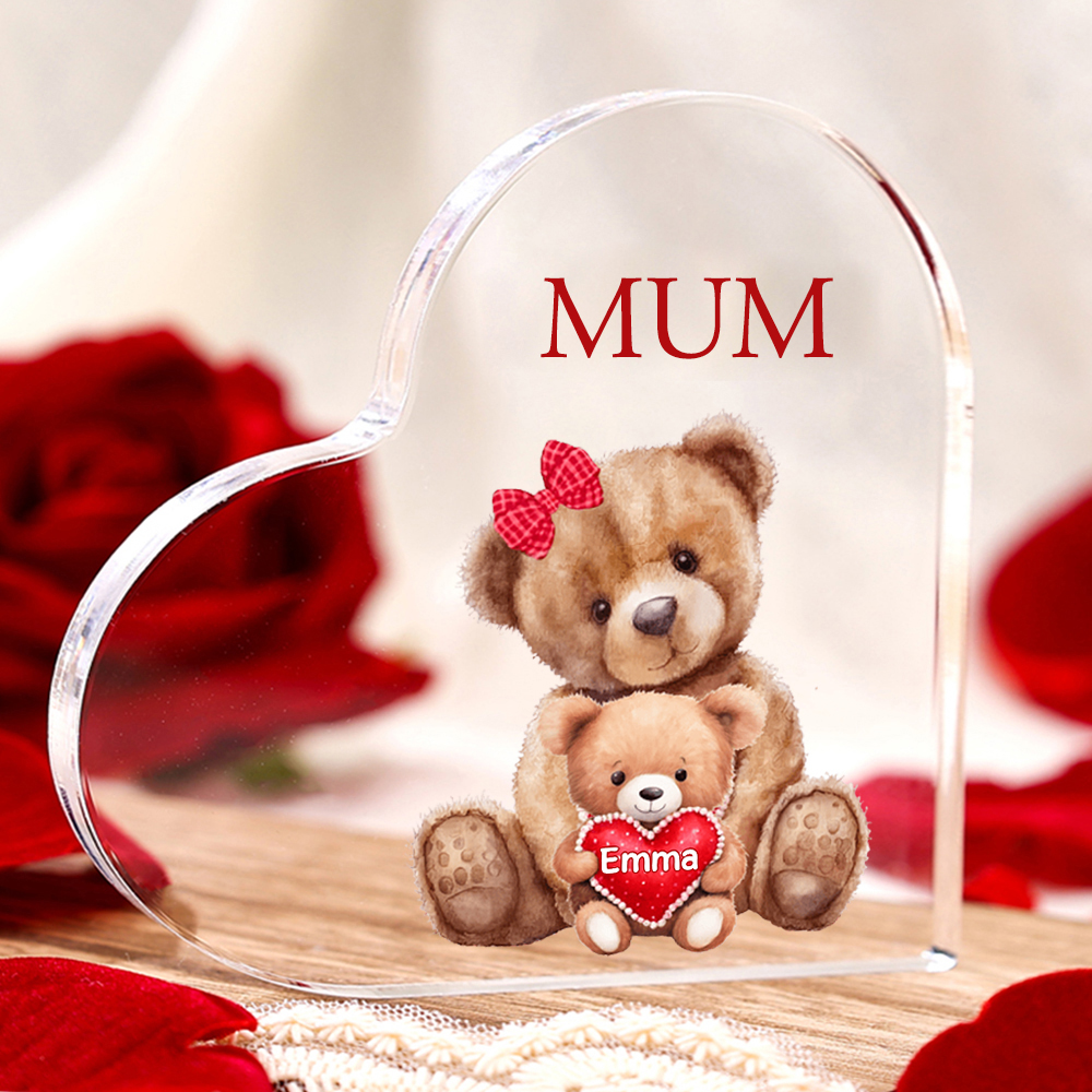 1 Name - Personalised Acrylic Heart Keepsake Custom Text Teddy Bear Ornaments Gifts for Grandma/Mother-Jessemade AU