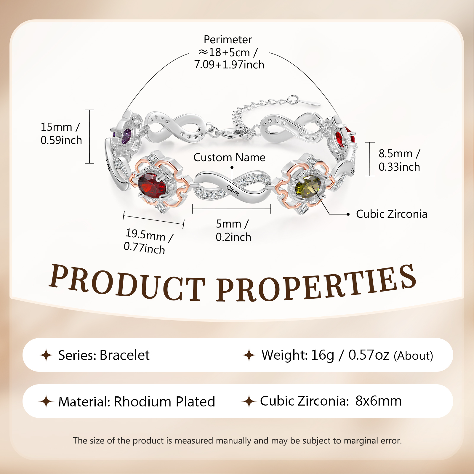 Infinity Bracelet Personalised 4 Birthstones Engraved 5 Names Women's Bracelets Birthday Gift for Her-Jessemade AU