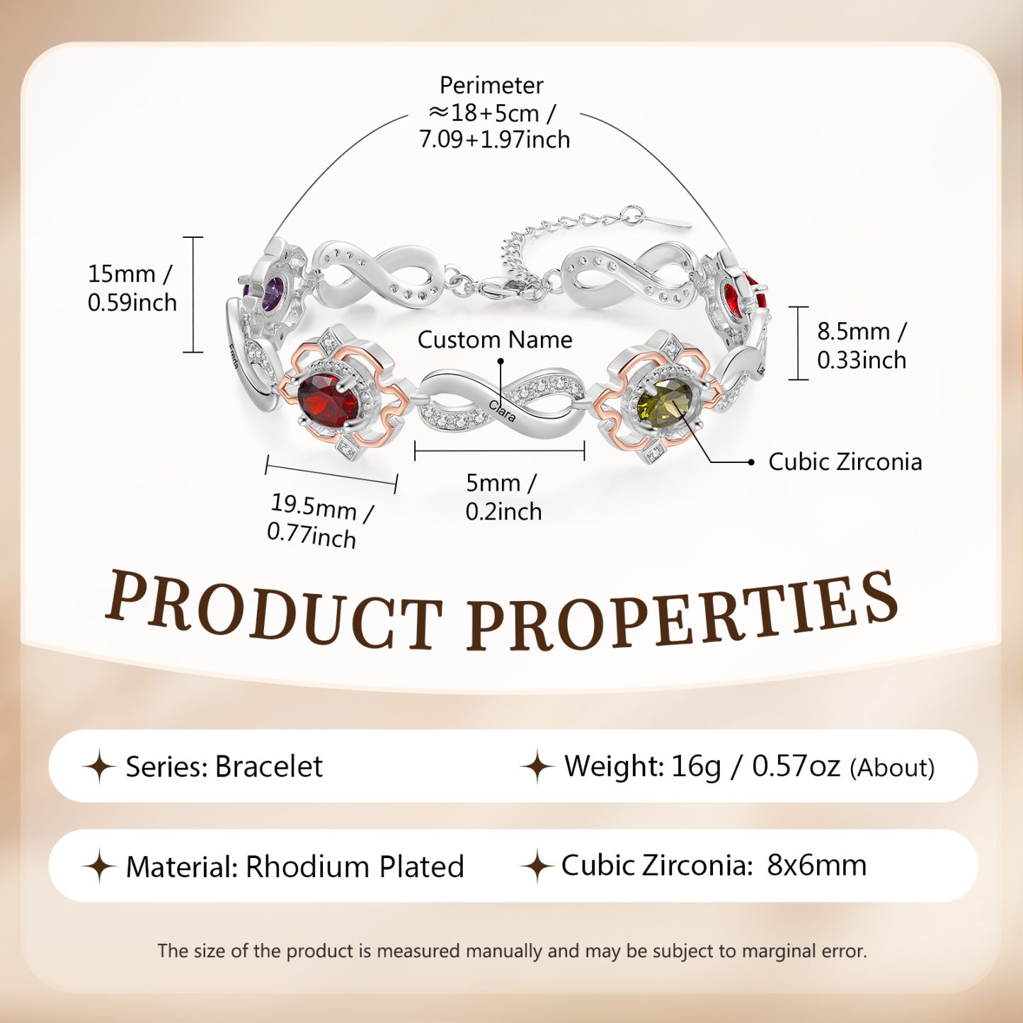 Infinity Bracelet Personalised 4 Birthstones Engraved 5 Names Women's Bracelets Birthday Gift for Her-Jessemade AU