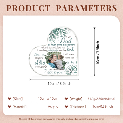 To My Dad Personalised Acrylic Heart Keepsake Custom Photo Sign Plaque-Jessemade AU