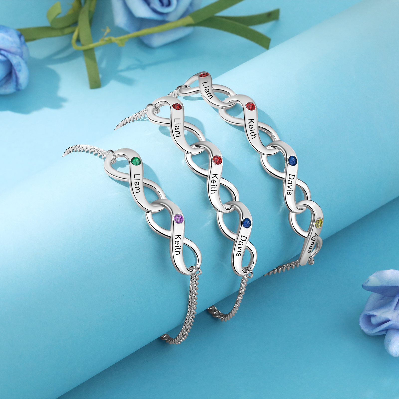 Personalised Infinity Bracelet Custom 2 Birthstones & 2 Names Bracelet Birthday Gift for Her-Jessemade AU