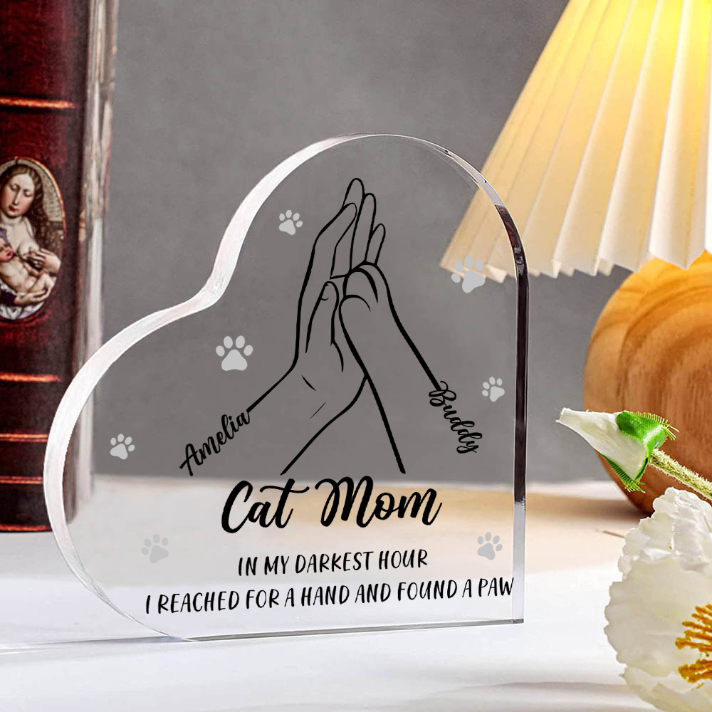 Personalised Acrylic Heart Keepsake Custom 2 Names & Text Dog/Cat Paw Ornaments Gifts for Mother/Father/Pet Lovers-Jessemade AU