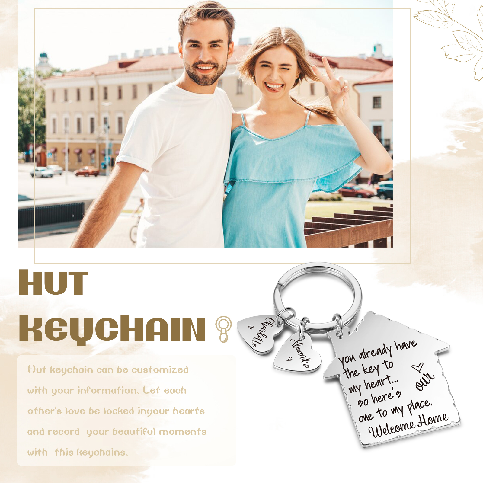 New Home Keychain Custom 2 Names Keyring Stainless Steel Personalised Gift for Couples-Jessemade AU