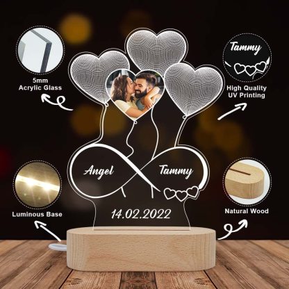 Personalised Heart Balloon Night Light Custom Photo Engraving 2 Names Infinite Love Style Wooden Lamp-Jessemade AU