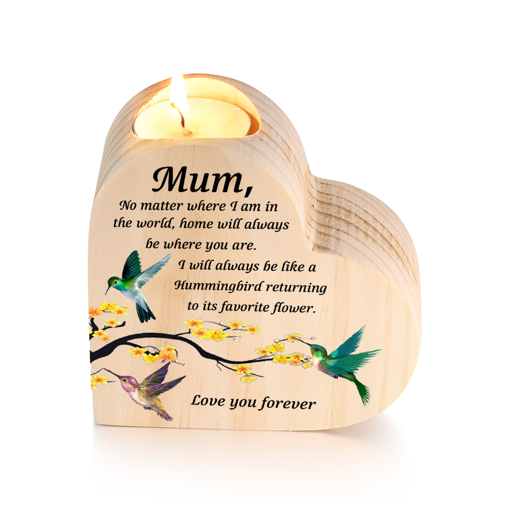 To My Mum Hummingbird Heart Candle Holder "Home will always be where you are" Wooden Candlestick-Jessemade AU