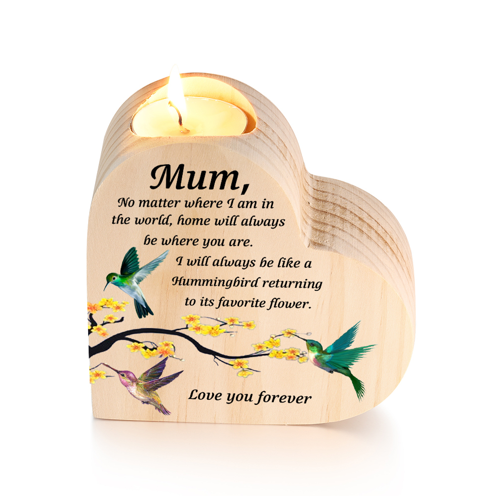 To My Mum Hummingbird Heart Candle Holder "Home will always be where you are" Wooden Candlestick-Jessemade AU