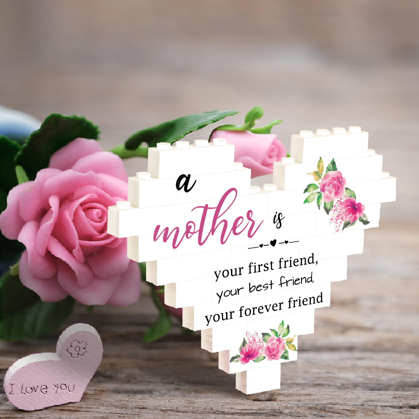 Custom Heart Shape Building Blocks Puzzle Photo Brick Square Shape Puzzle DIY Gift - Single Layers-Jessemade AU