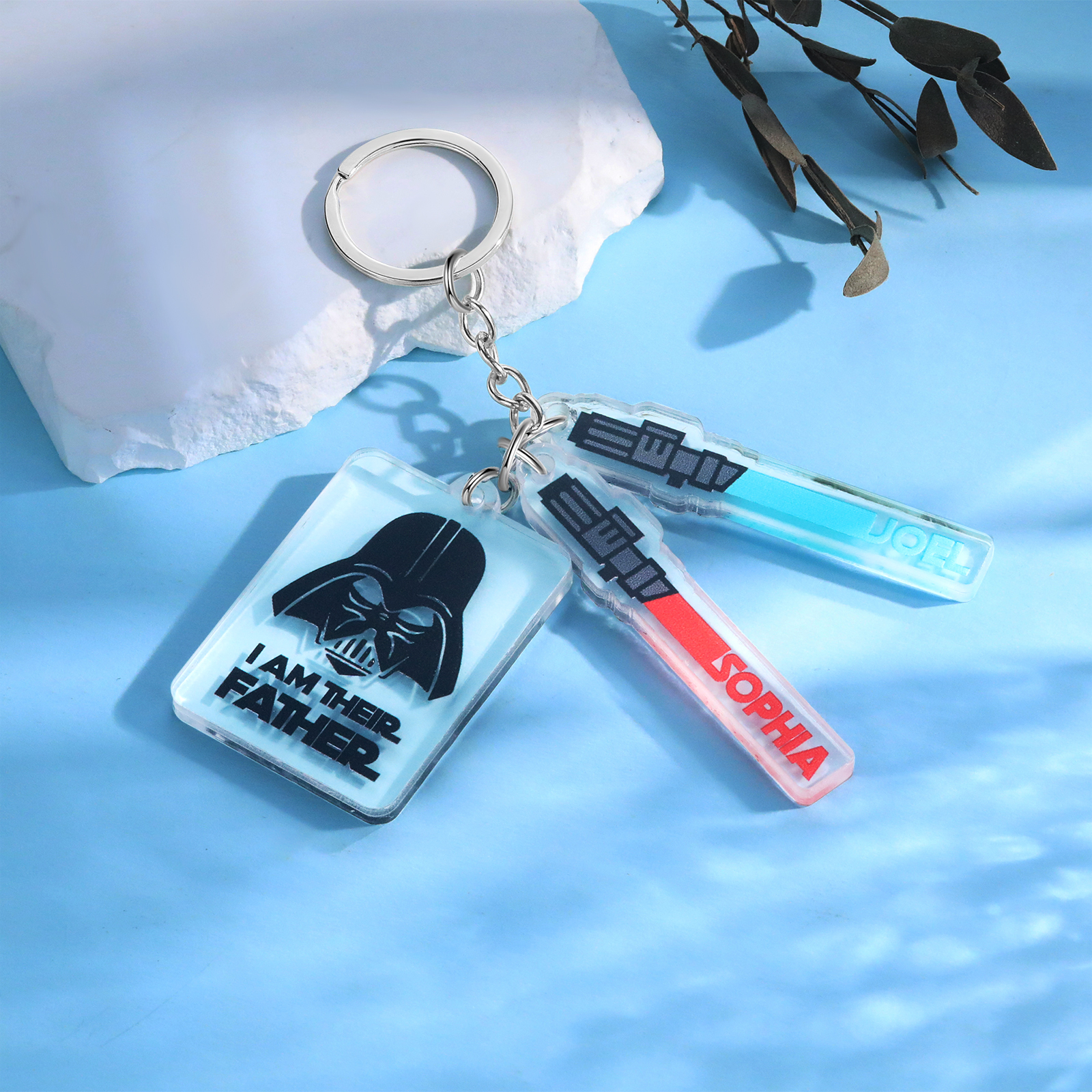 2 Names - Personalised Text & Name Acrylic Keychain Star Wars Gifts for Father/Grandpa-Jessemade AU
