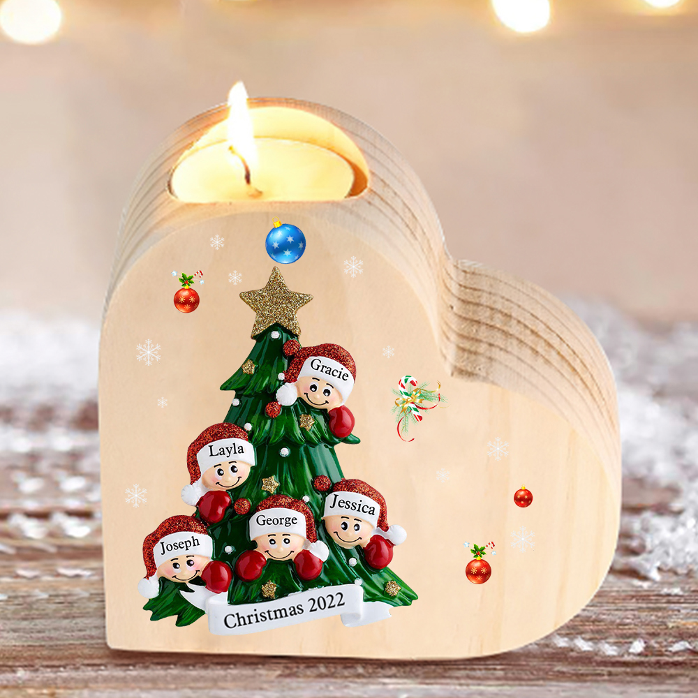Heart-Shaped Christmas Candle Holder Engraved 5 Names Christmas Tree Candlesticks Personalised Gift for Family-Jessemade AU