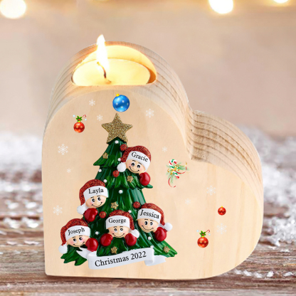 Heart-Shaped Christmas Candle Holder Engraved 5 Names Christmas Tree Candlesticks Personalised Gift for Family-Jessemade AU