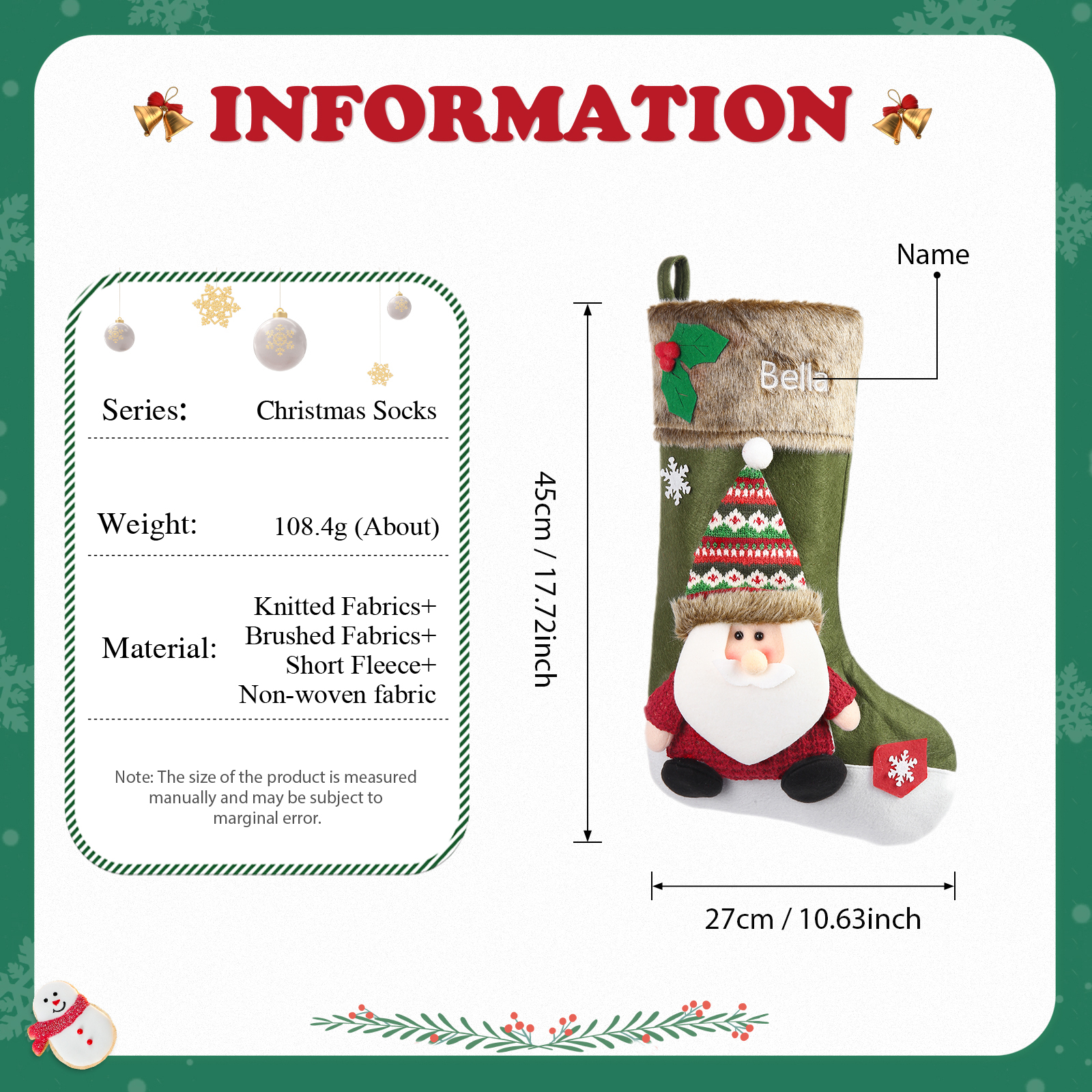 Personalised Christmas Stockings Ornaments Custom 1 Name Christmas Socks Gifts for Family Friends-Jessemade AU