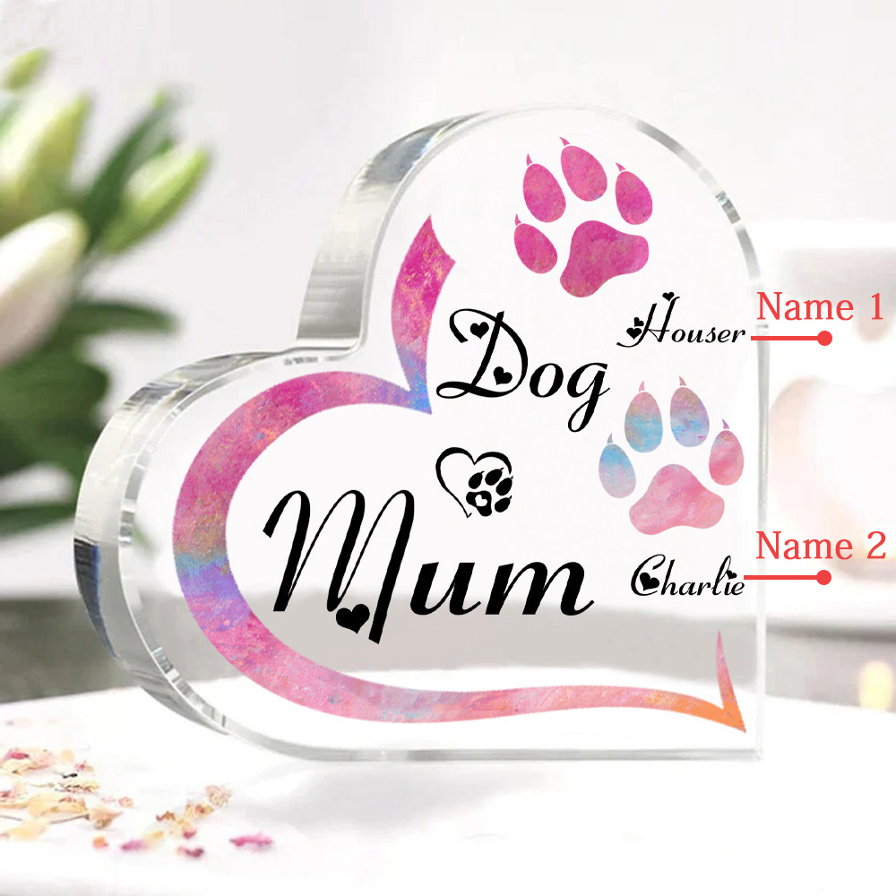 Personalised Acrylic Heart Keepsake Custom 2 Names Dog Footprints Ornaments Gifts for Mum-Jessemade AU