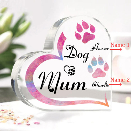 Personalised Acrylic Heart Keepsake Custom 2 Names Dog Footprints Ornaments Gifts for Mum-Jessemade AU