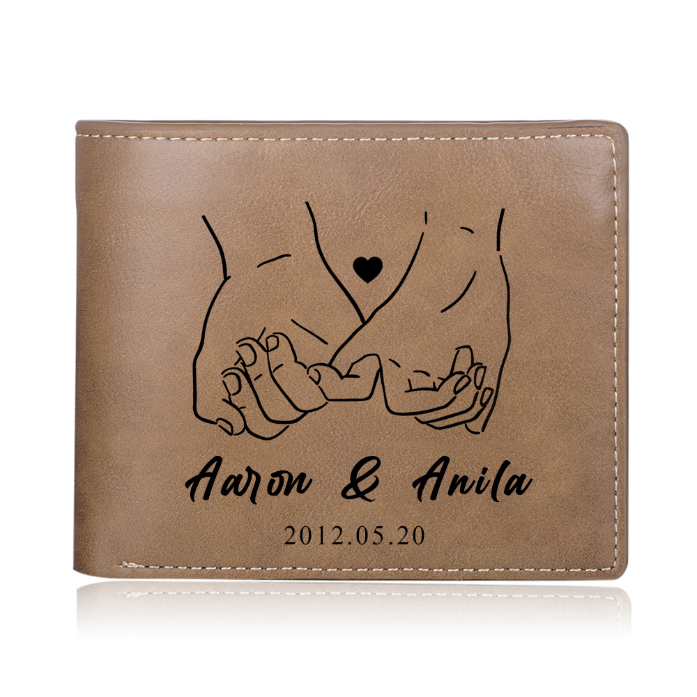 Personalised Leather Wallet Customised 2 Names & Date Wallet Pinky Swear Valentine's Day Gifts for Husband/Boyfriend-Jessemade AU