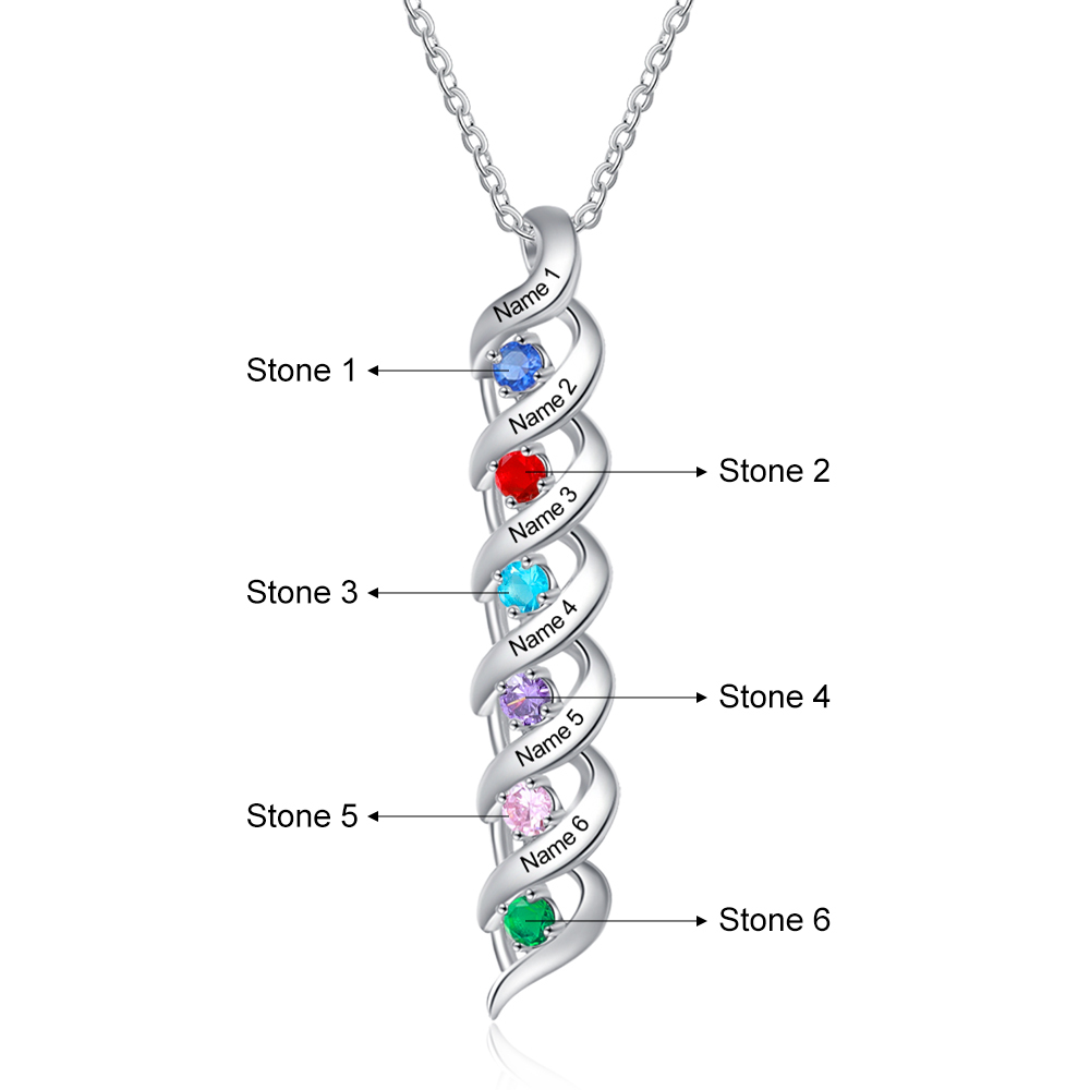 Customised Necklace Cascading Pendant with 6 Birthstones Engraving 6 Names Gifts for Her-Jessemade AU
