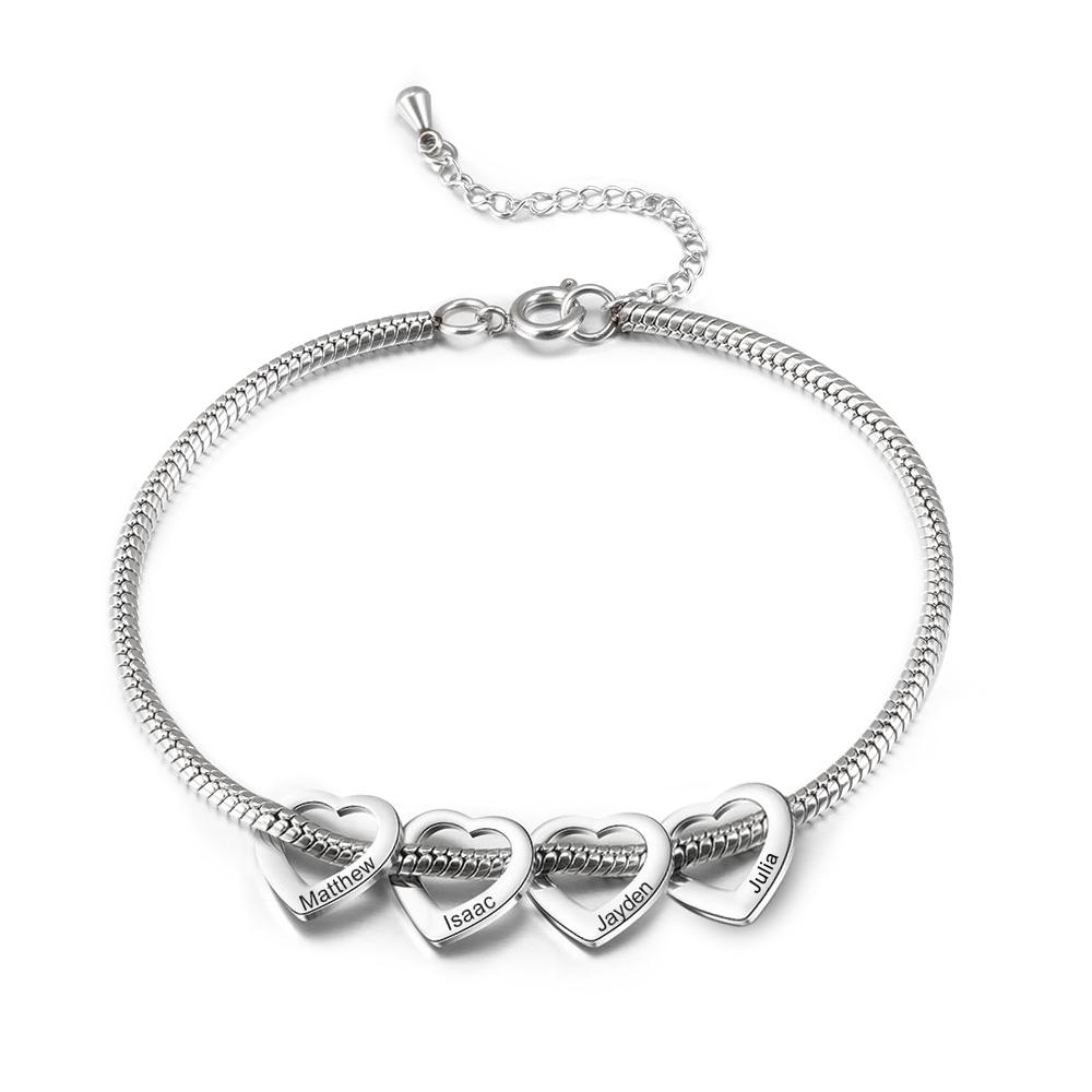 Jessemade Adjustable Personalised Ankle Bracelets for Women Silver 4 Love Heart Charms For Her.