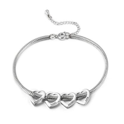 Jessemade Adjustable Personalised Ankle Bracelets for Women Silver 4 Love Heart Charms For Her-Jessemade AU
