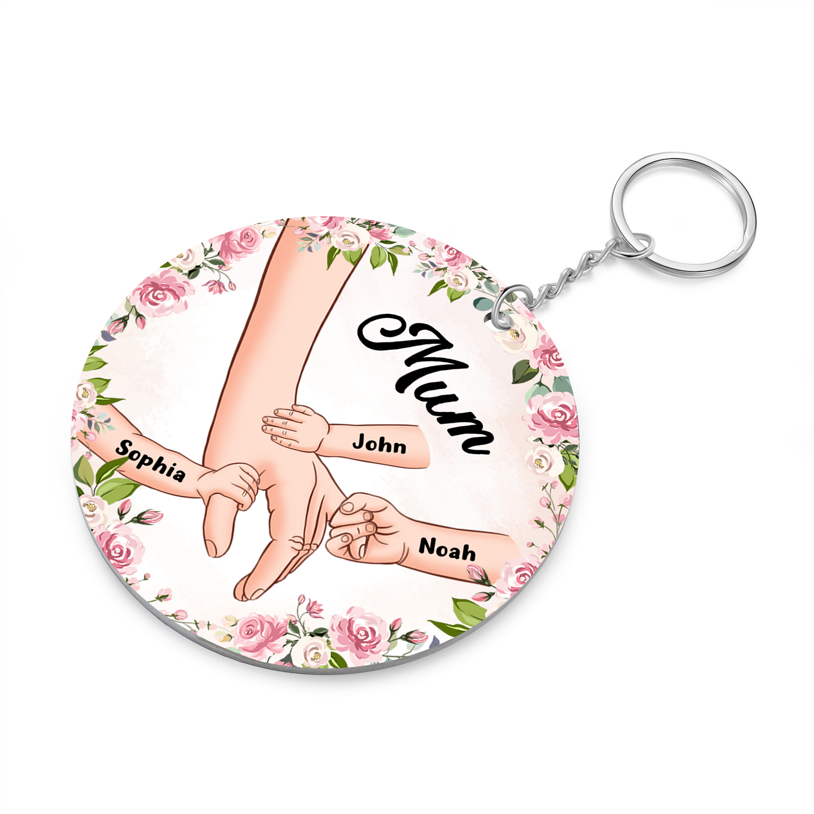 3 Names - Personalised Acrylic Keychain Custom 1 Text Holding Hands Family Hanging Ornaments Gift for Mum/Grandma-Jessemade AU