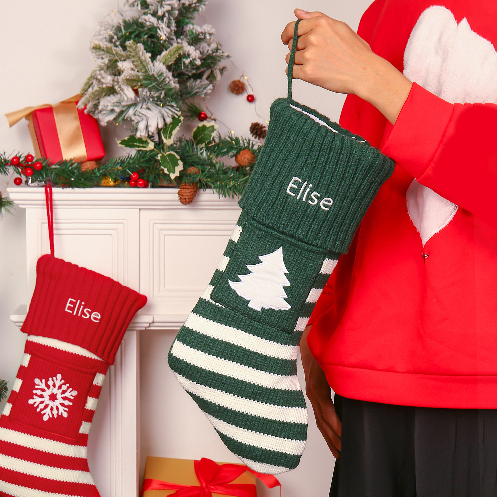 Christmas Stockings Ornaments Customised 1 Name Fireplace Decor Personalised Gifts for Family Friends-Jessemade AU