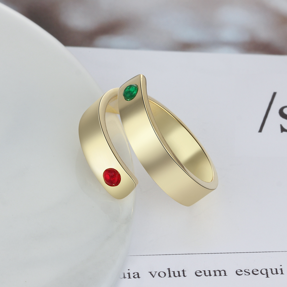 Personalised Ring With 2 Birthstones Engraved Names Ring Gift For Women-Jessemade AU